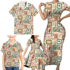 Aussie Birds Christmas La La Land Family Matching Short Sleeve Bodycon Dress and Hawaiian Shirt Beige Vintage Stamp Edition - Aussie Hoodie