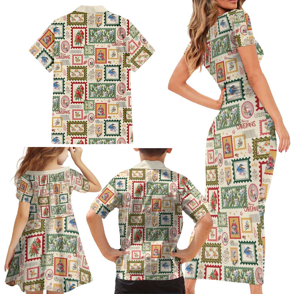 Aussie Birds Christmas La La Land Family Matching Short Sleeve Bodycon Dress and Hawaiian Shirt Beige Vintage Stamp Edition - Aussie Hoodie