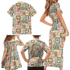 Aussie Birds Christmas La La Land Family Matching Short Sleeve Bodycon Dress and Hawaiian Shirt Beige Vintage Stamp Edition - Aussie Hoodie