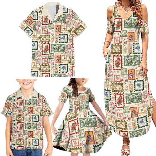 Aussie Birds Christmas La La Land Family Matching Summer Maxi Dress and Hawaiian Shirt Beige Vintage Stamp Edition - Aussie Hoodie