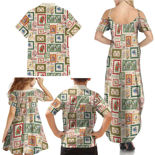 Aussie Birds Christmas La La Land Family Matching Summer Maxi Dress and Hawaiian Shirt Beige Vintage Stamp Edition - Aussie Hoodie