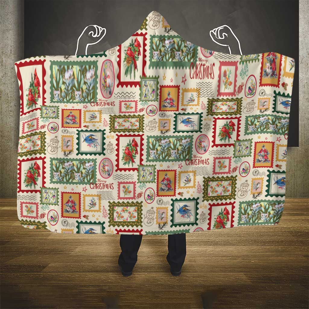 Aussie Birds Christmas La La Land Hooded Blanket Beige Vintage Stamp Edition - Aussie Hoodie