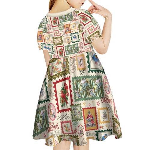 Aussie Birds Christmas La La Land Kid Short Sleeve Dress Beige Vintage Stamp Edition - Aussie Hoodie