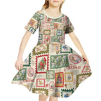 Aussie Birds Christmas La La Land Kid Short Sleeve Dress Beige Vintage Stamp Edition - Aussie Hoodie