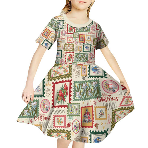 Aussie Birds Christmas La La Land Kid Short Sleeve Dress Beige Vintage Stamp Edition - Aussie Hoodie