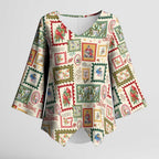 Aussie Birds Christmas La La Land Kimono Sleeve Blouse Beige Vintage Stamp Edition - Aussie Hoodie