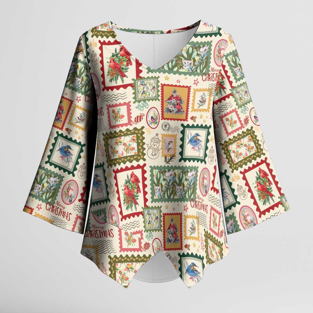 Aussie Birds Christmas La La Land Kimono Sleeve Blouse Beige Vintage Stamp Edition - Aussie Hoodie