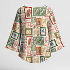 Aussie Birds Christmas La La Land Kimono Sleeve Blouse Beige Vintage Stamp Edition - Aussie Hoodie