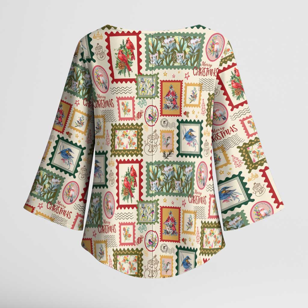 Aussie Birds Christmas La La Land Kimono Sleeve Blouse Beige Vintage Stamp Edition - Aussie Hoodie