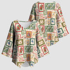 Aussie Birds Christmas La La Land Kimono Sleeve Blouse Beige Vintage Stamp Edition - Aussie Hoodie