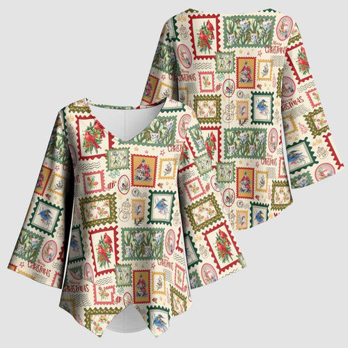 Aussie Birds Christmas La La Land Kimono Sleeve Blouse Beige Vintage Stamp Edition - Aussie Hoodie