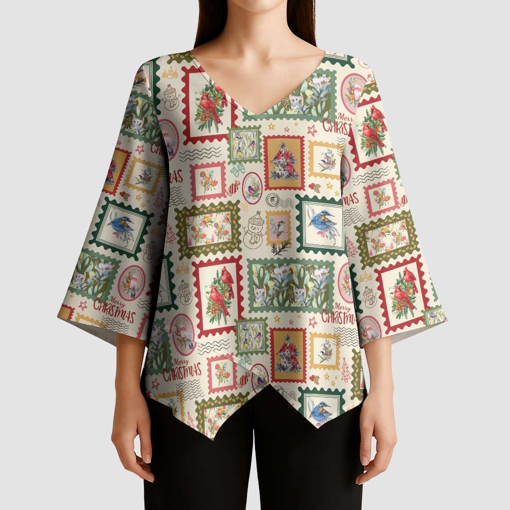 Aussie Birds Christmas La La Land Kimono Sleeve Blouse Beige Vintage Stamp Edition - Aussie Hoodie