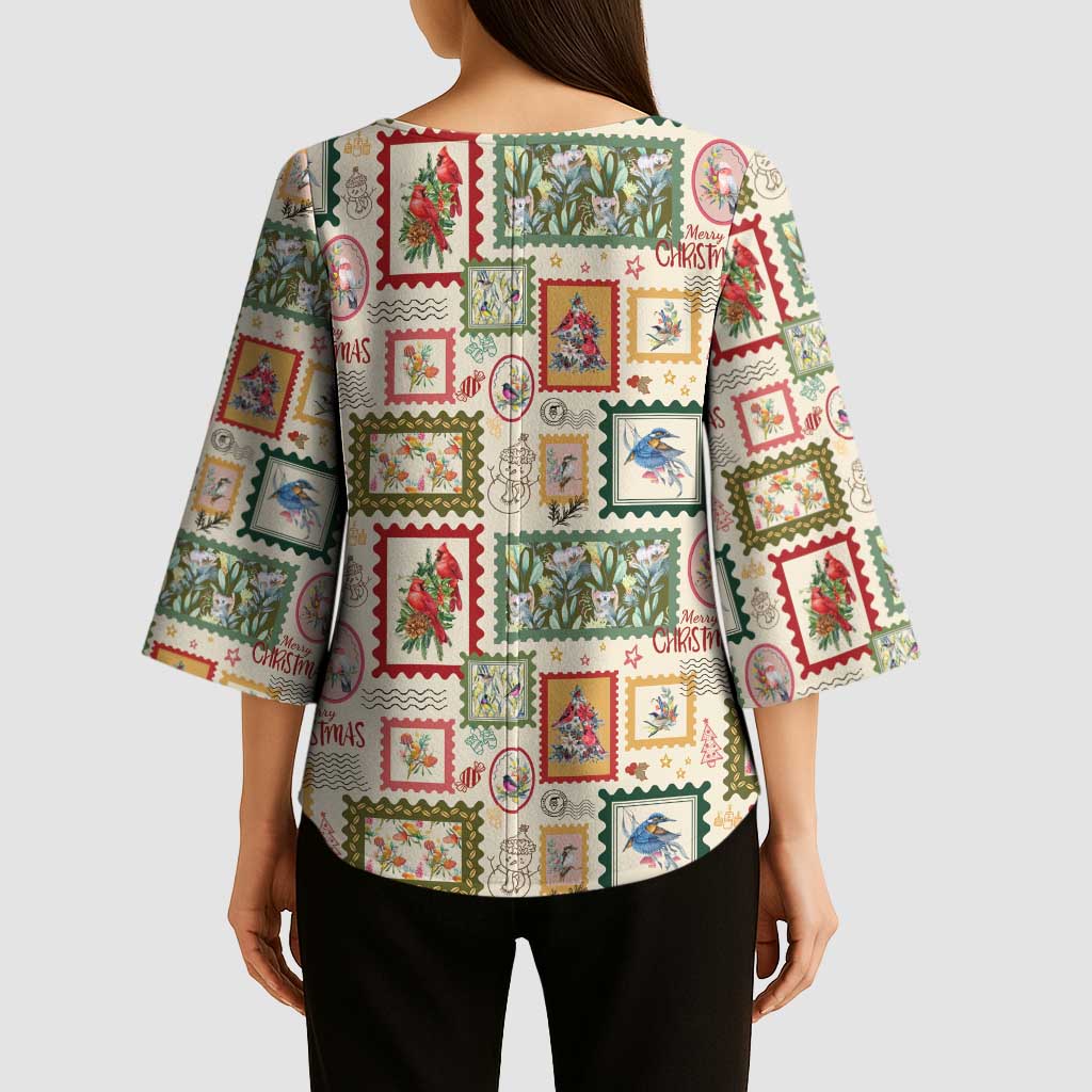 Aussie Birds Christmas La La Land Kimono Sleeve Blouse Beige Vintage Stamp Edition - Aussie Hoodie