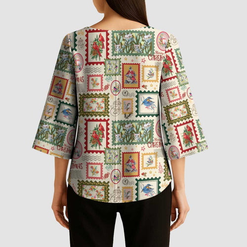 Aussie Birds Christmas La La Land Kimono Sleeve Blouse Beige Vintage Stamp Edition - Aussie Hoodie