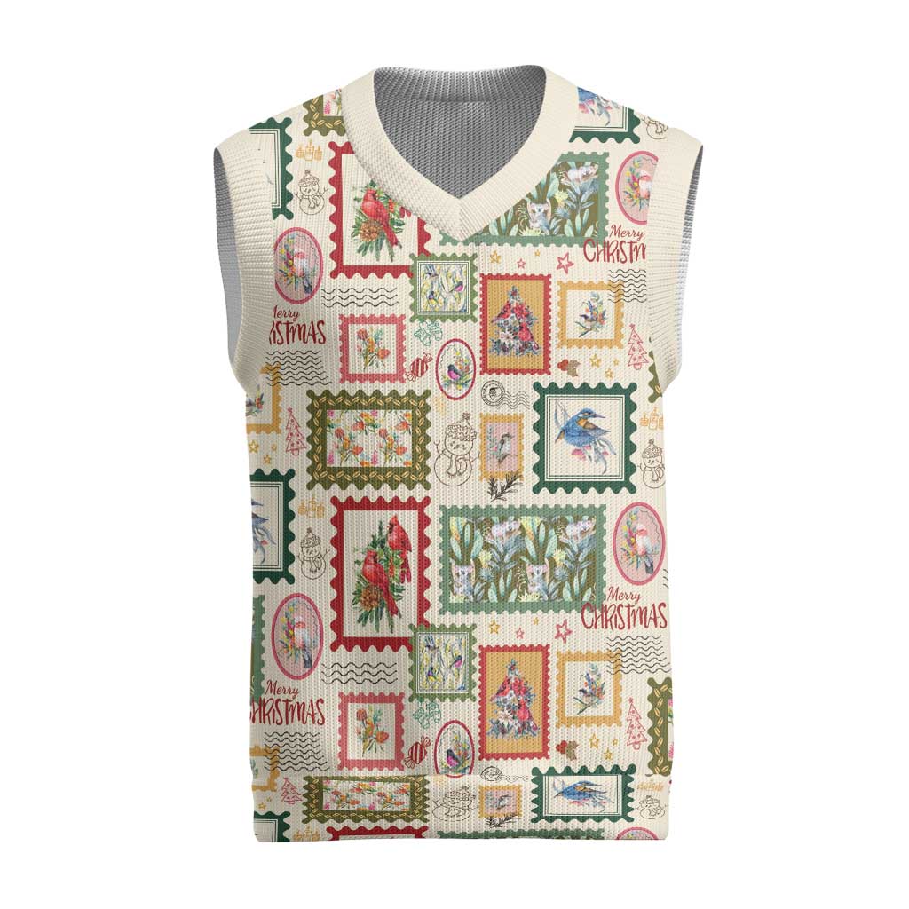Aussie Birds Christmas La La Land Christmas Knitted V-Neck Vest Beige Vintage Stamp Edition - Aussie Hoodie