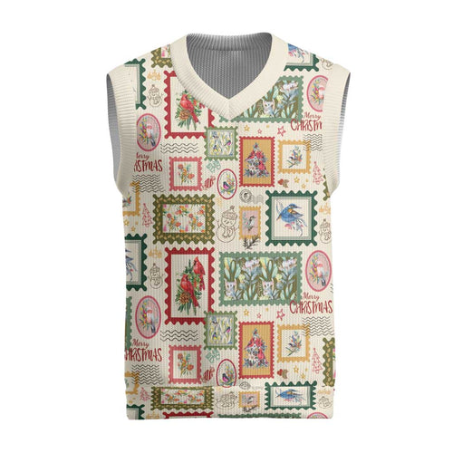 Aussie Birds Christmas La La Land Christmas Knitted V-Neck Vest Beige Vintage Stamp Edition - Aussie Hoodie