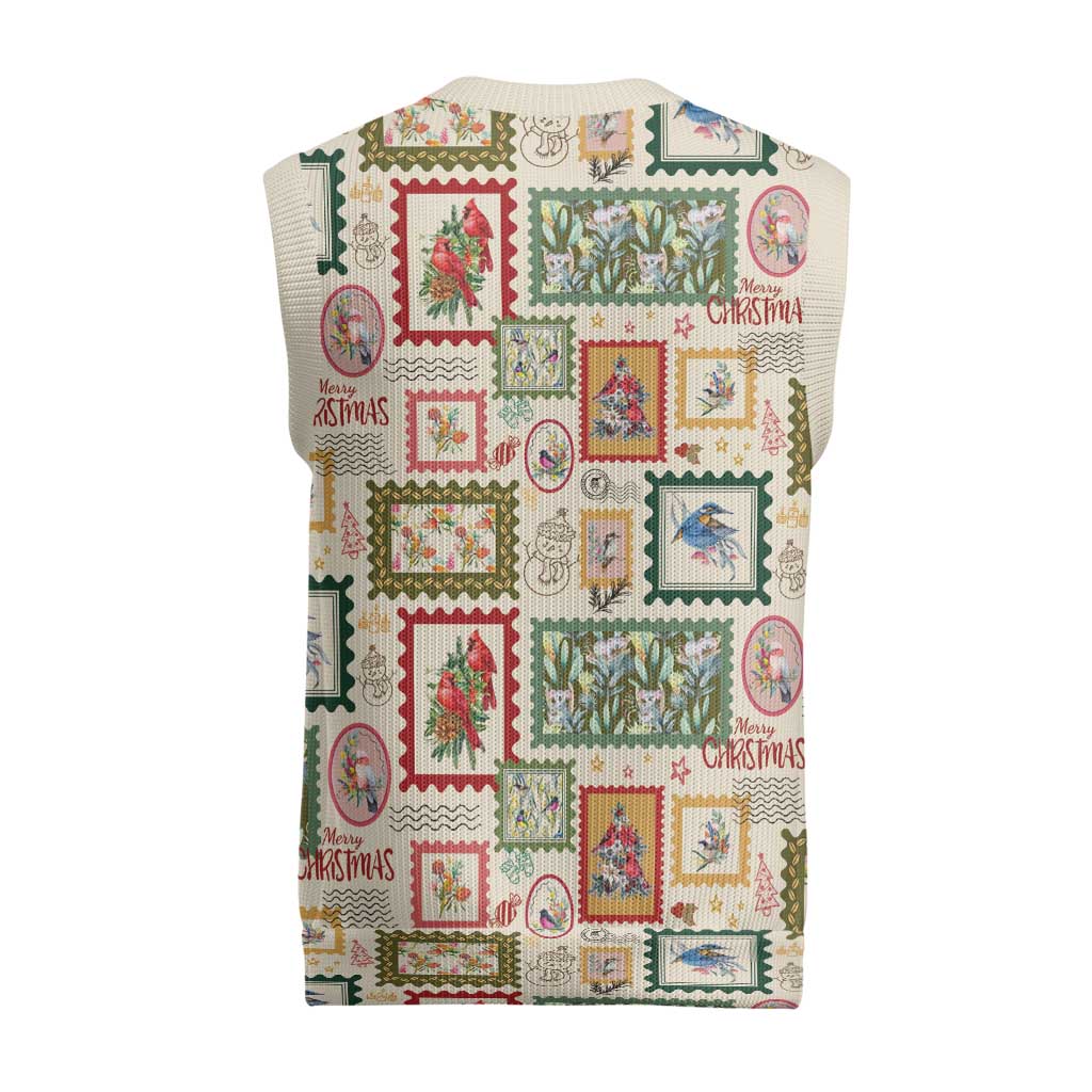 Aussie Birds Christmas La La Land Christmas Knitted V-Neck Vest Beige Vintage Stamp Edition - Aussie Hoodie