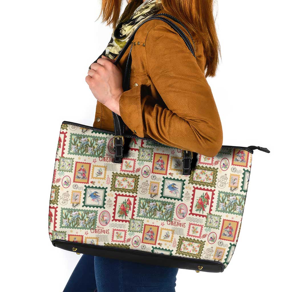 Aussie Birds Christmas La La Land Leather Tote Bag Beige Vintage Stamp Edition - Aussie Hoodie