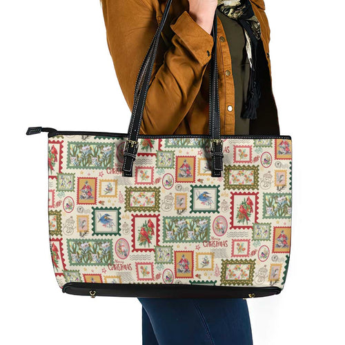 Aussie Birds Christmas La La Land Leather Tote Bag Beige Vintage Stamp Edition - Aussie Hoodie