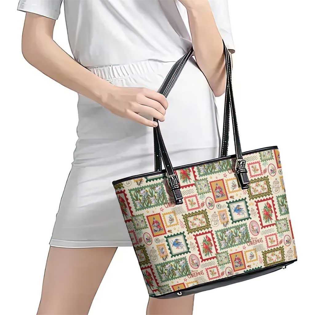 Aussie Birds Christmas La La Land Leather Tote Bag Beige Vintage Stamp Edition - Aussie Hoodie