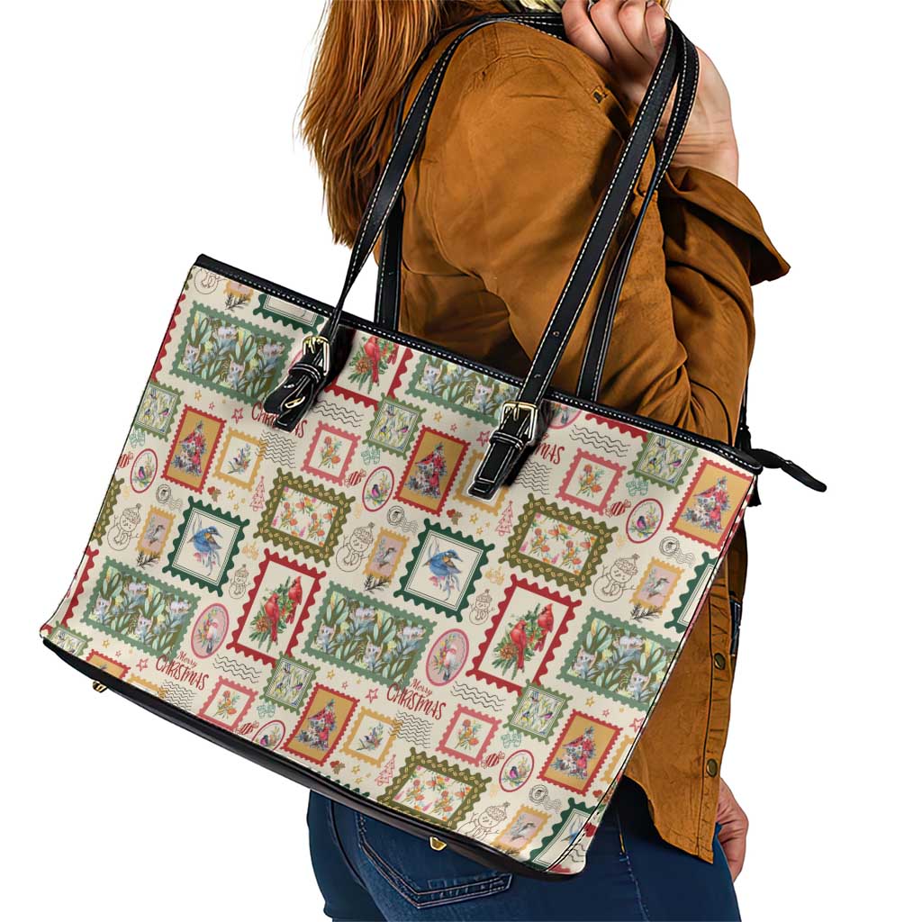 Aussie Birds Christmas La La Land Leather Tote Bag Beige Vintage Stamp Edition - Aussie Hoodie