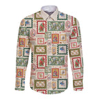 Aussie Birds Christmas La La Land Long Sleeve Button Shirt Beige Vintage Stamp Edition - Aussie Hoodie