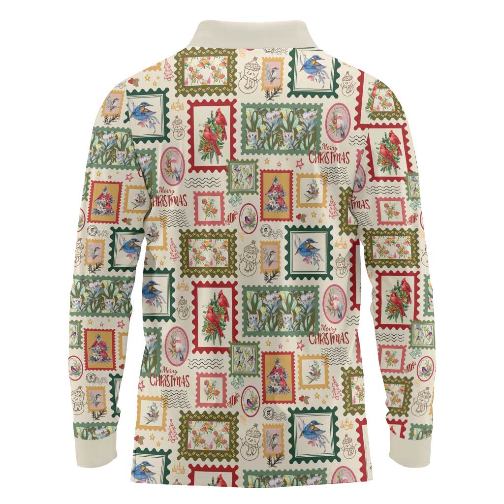 Aussie Birds Christmas La La Land Long Sleeve Polo Shirt Beige Vintage Stamp Edition - Aussie Hoodie