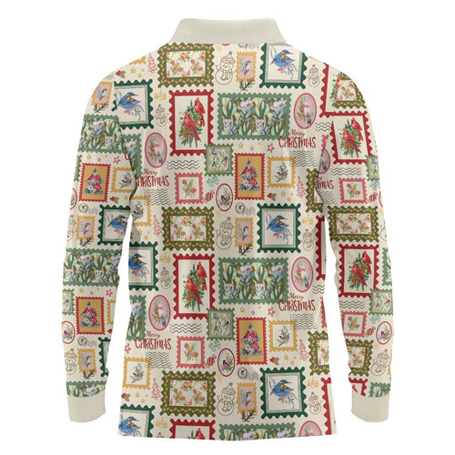 Aussie Birds Christmas La La Land Long Sleeve Polo Shirt Beige Vintage Stamp Edition - Aussie Hoodie