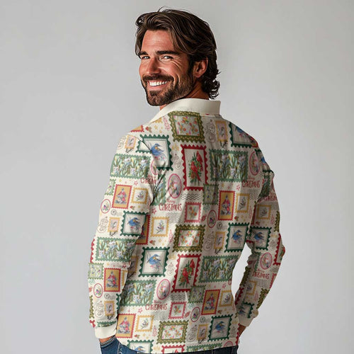 Aussie Birds Christmas La La Land Long Sleeve Polo Shirt Beige Vintage Stamp Edition - Aussie Hoodie