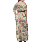Aussie Birds Christmas La La Land Off Shoulder Maxi Dress Beige Vintage Stamp Edition - Aussie Hoodie