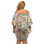 Aussie Birds Christmas La La Land Off Shoulder Short Dress Beige Vintage Stamp Edition - Aussie Hoodie