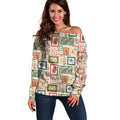 Aussie Birds Christmas La La Land Off Shoulder Sweater Beige Vintage Stamp Edition - Aussie Hoodie