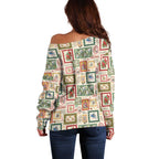 Aussie Birds Christmas La La Land Off Shoulder Sweater Beige Vintage Stamp Edition - Aussie Hoodie