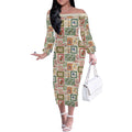 Aussie Birds Christmas La La Land Off The Shoulder Long Sleeve Dress Beige Vintage Stamp Edition - Aussie Hoodie