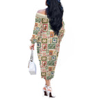 Aussie Birds Christmas La La Land Off The Shoulder Long Sleeve Dress Beige Vintage Stamp Edition - Aussie Hoodie