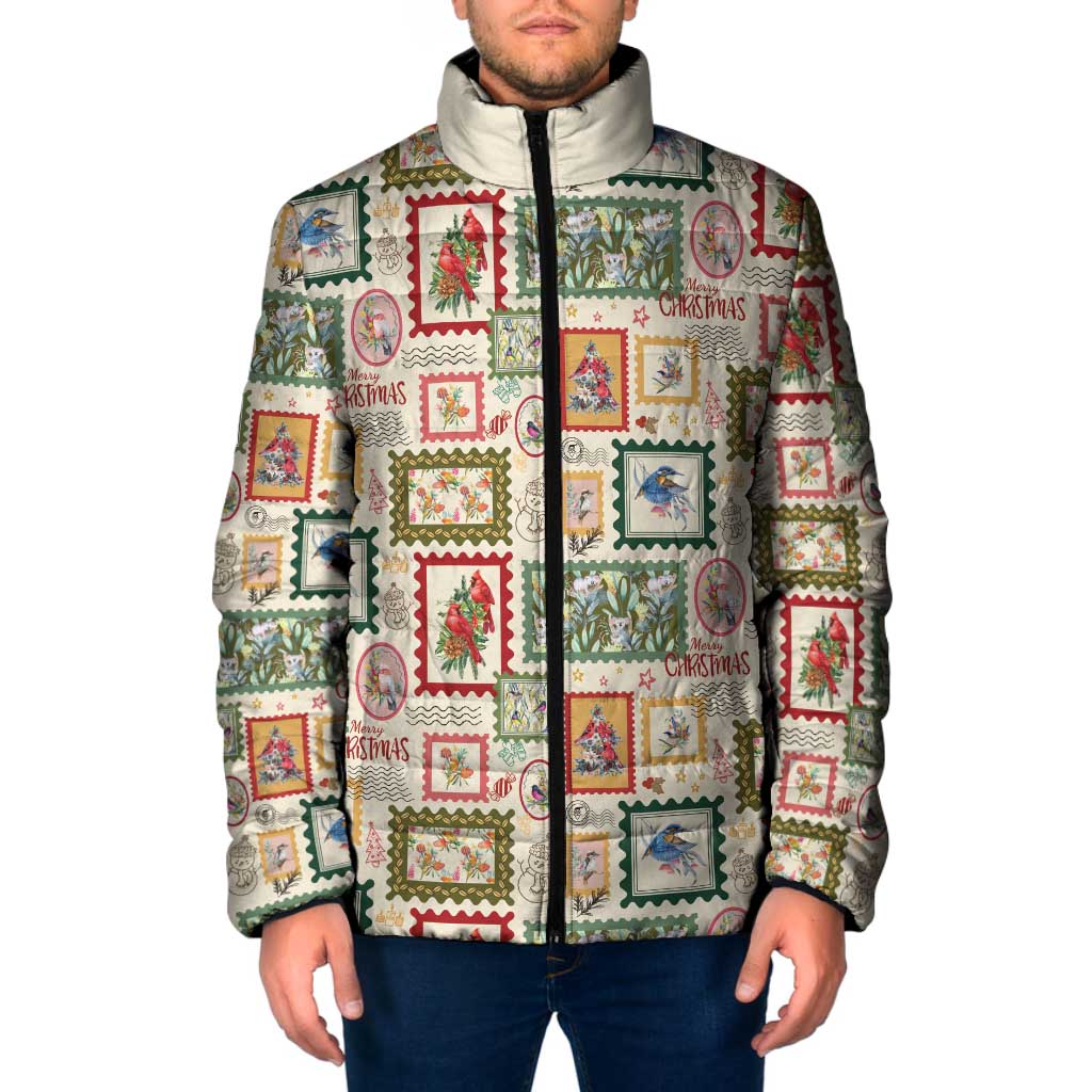 Aussie Birds Christmas La La Land Padded Jacket Beige Vintage Stamp Edition - Aussie Hoodie