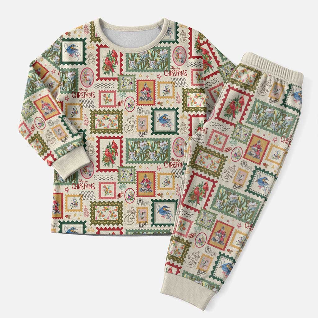 Aussie Birds Christmas La La Land Christmas Pajama Set Beige Vintage Stamp Edition - Aussie Hoodie