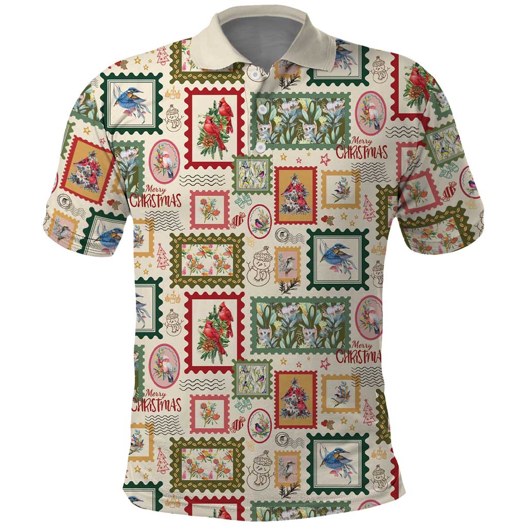 Aussie Birds Christmas La La Land Polo Shirt Beige Vintage Stamp Edition - Aussie Hoodie