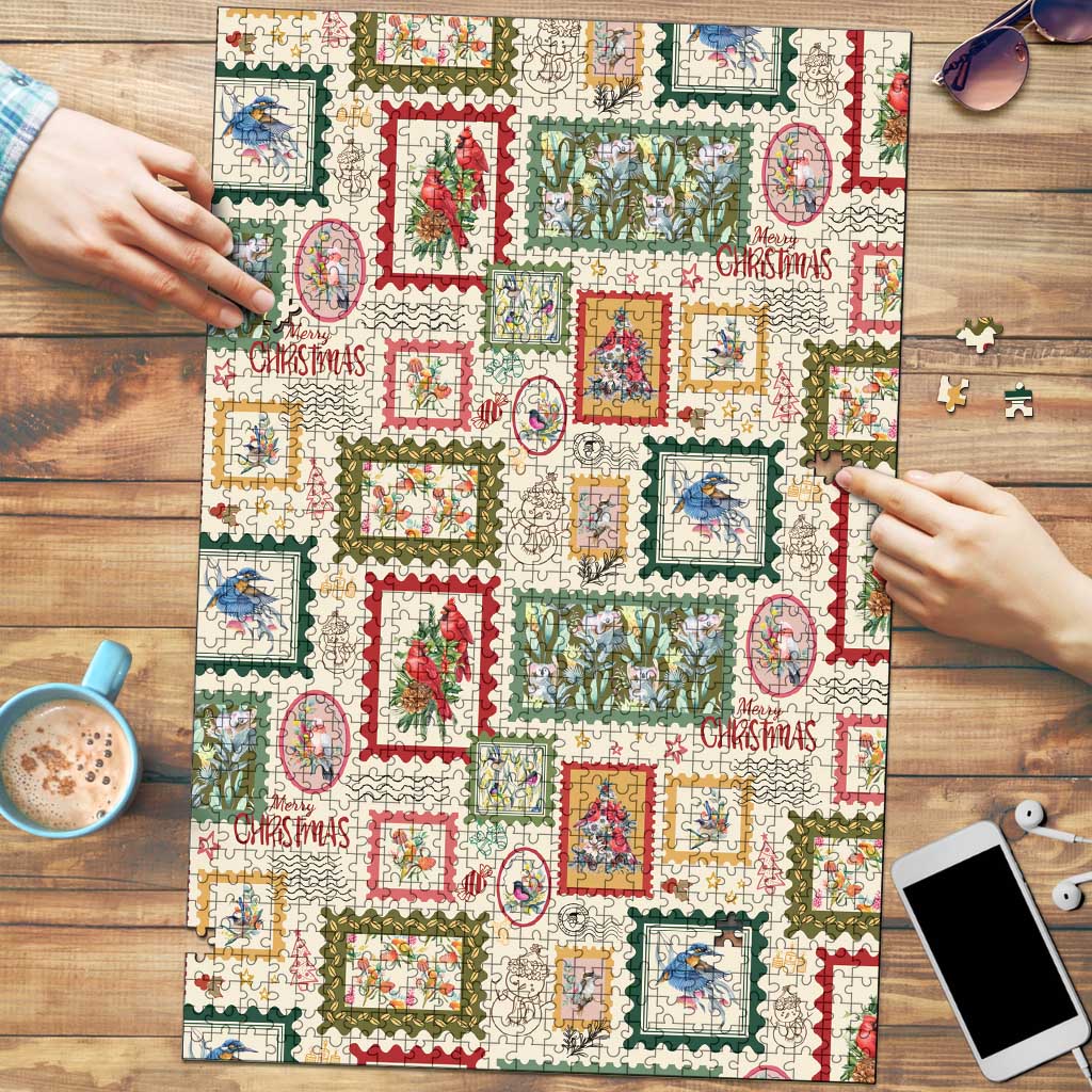 Aussie Birds Christmas La La Land Puzzle Beige Vintage Stamp Edition - Aussie Hoodie