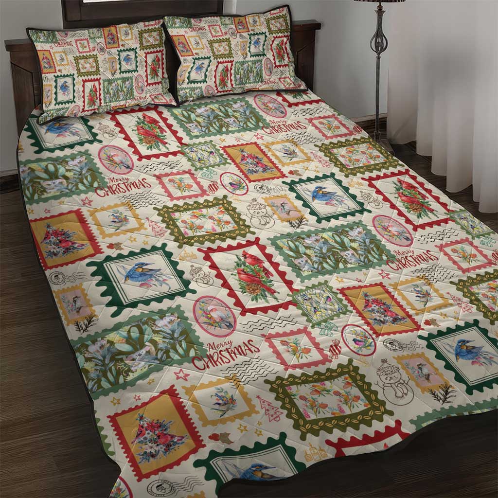 Aussie Birds Christmas La La Land Quilt Bed Set Beige Vintage Stamp Edition - Aussie Hoodie