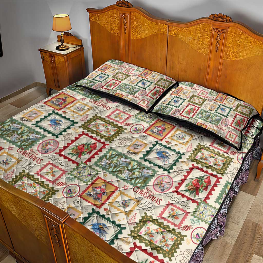 Aussie Birds Christmas La La Land Quilt Bed Set Beige Vintage Stamp Edition - Aussie Hoodie
