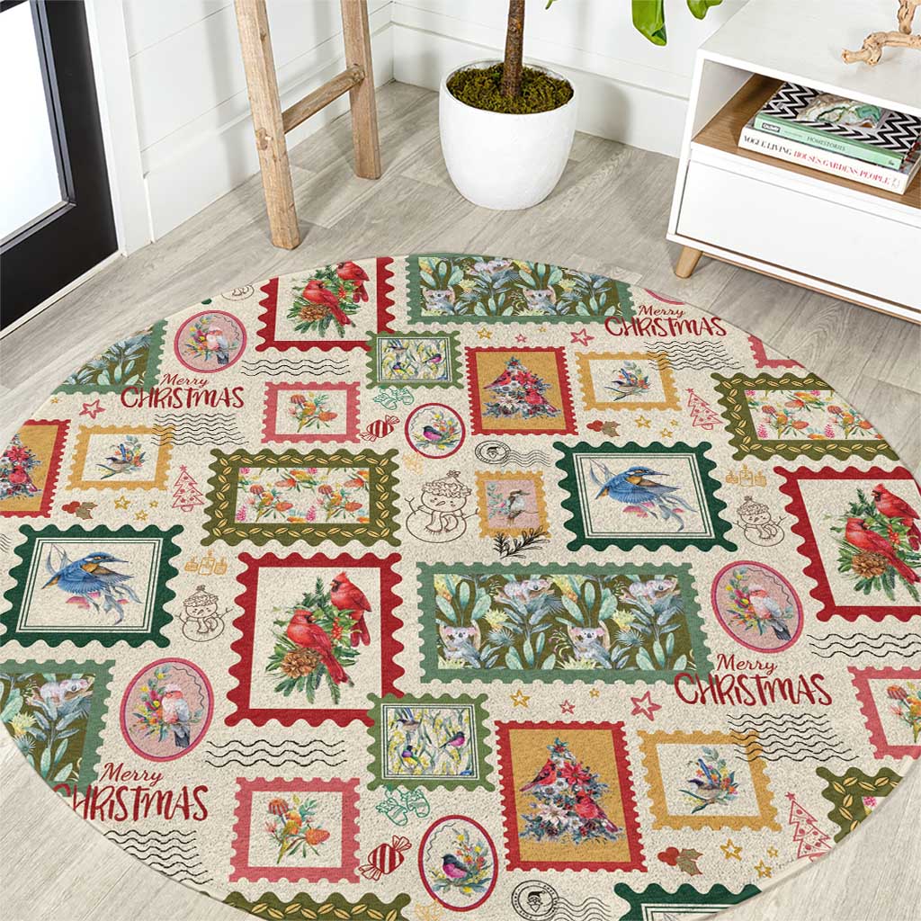 Aussie Birds Christmas La La Land Round Carpet Beige Vintage Stamp Edition - Aussie Hoodie