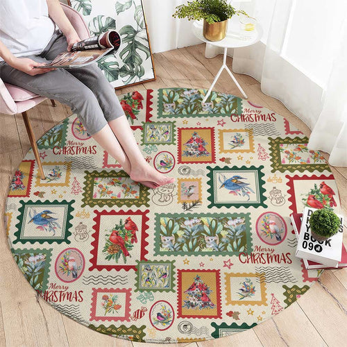 Aussie Birds Christmas La La Land Round Carpet Beige Vintage Stamp Edition - Aussie Hoodie