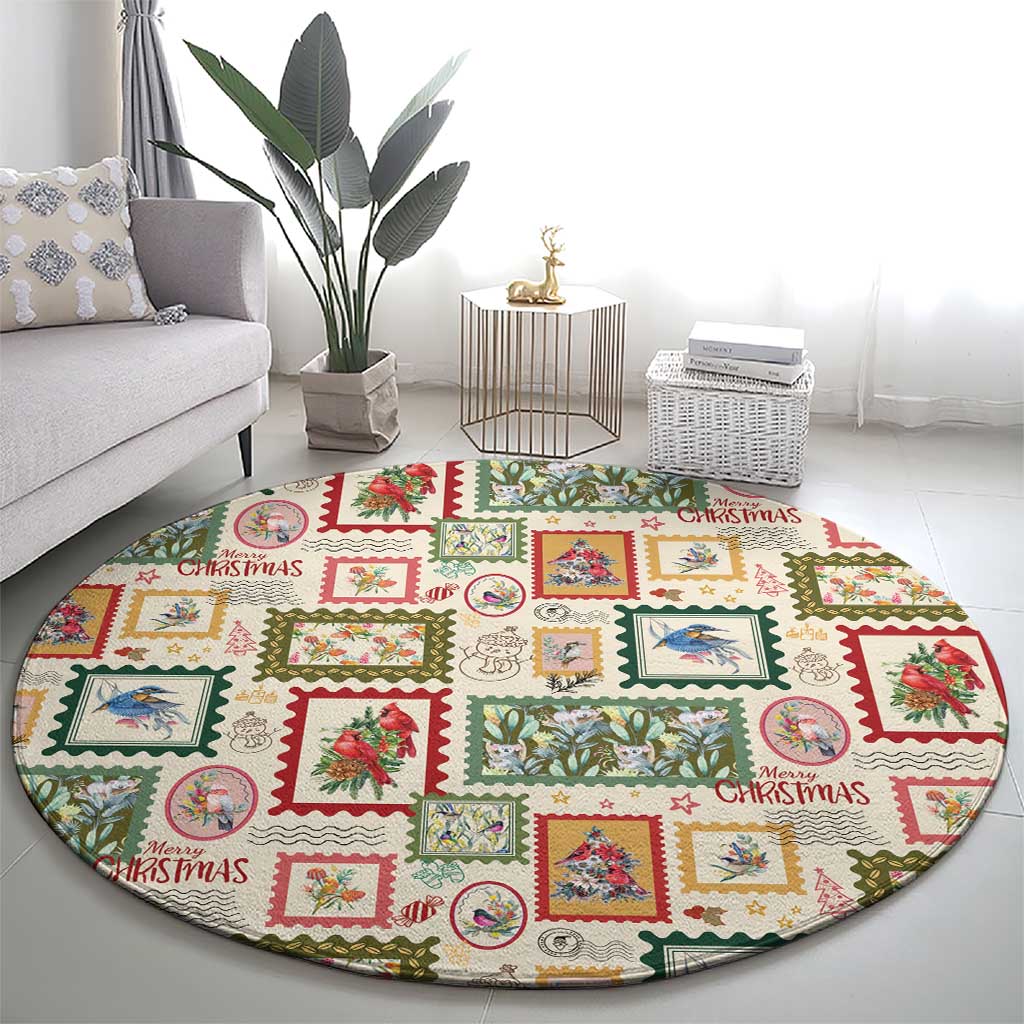 Aussie Birds Christmas La La Land Round Carpet Beige Vintage Stamp Edition - Aussie Hoodie