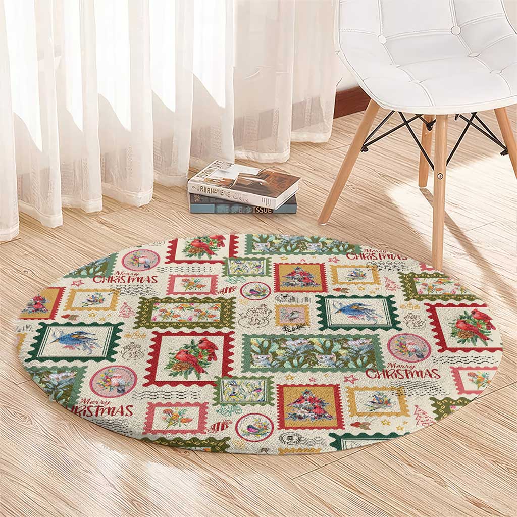 Aussie Birds Christmas La La Land Round Carpet Beige Vintage Stamp Edition - Aussie Hoodie