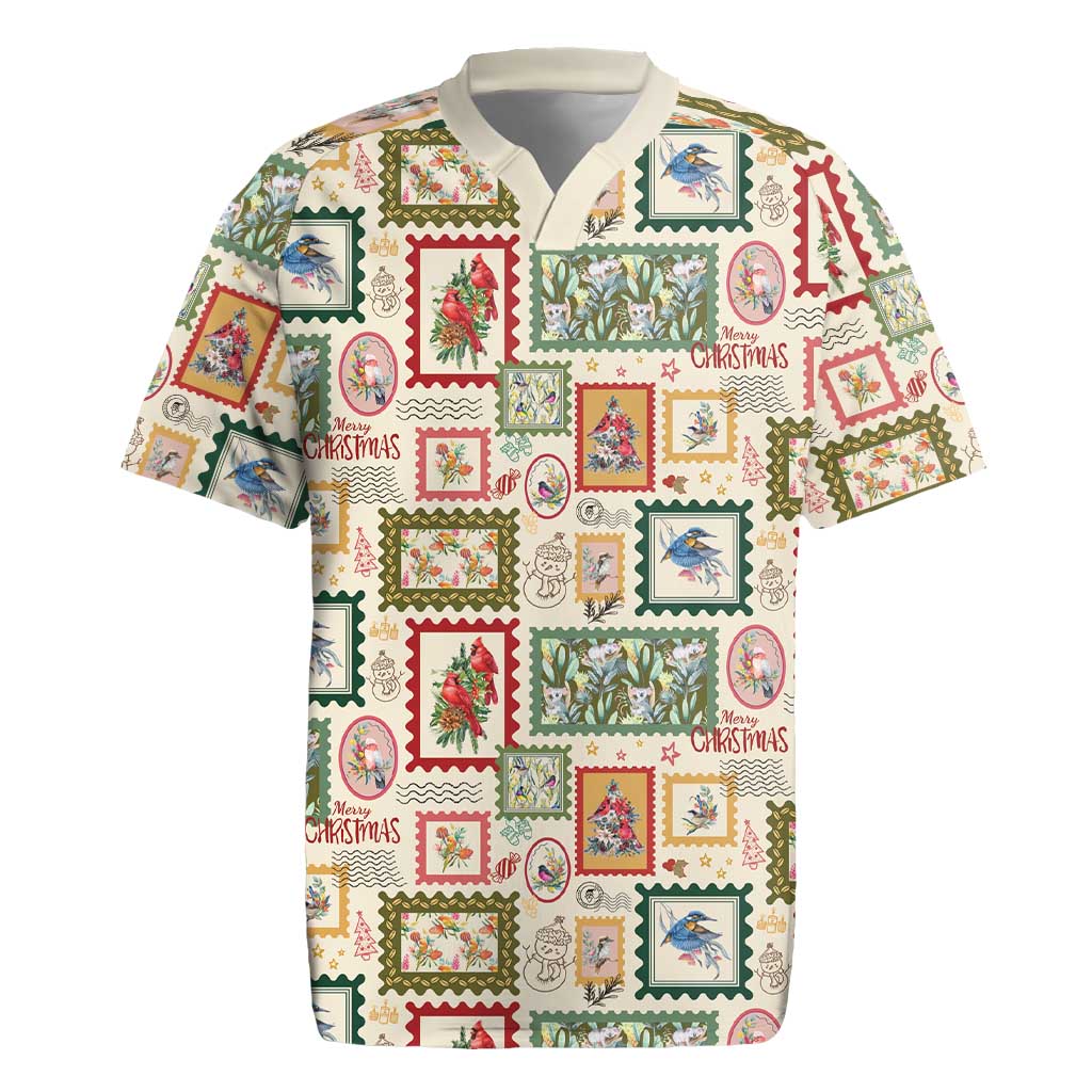 Aussie Birds Christmas La La Land Rugby Jersey Beige Vintage Stamp Edition - Aussie Hoodie