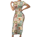 Aussie Birds Christmas La La Land Short Sleeve Bodycon Dress Beige Vintage Stamp Edition - Aussie Hoodie