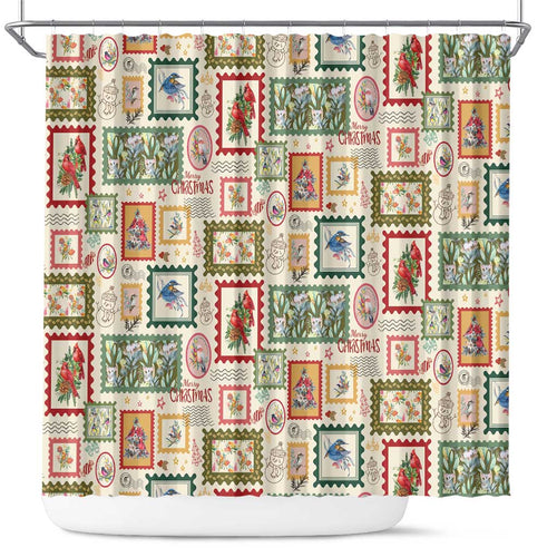 Aussie Birds Christmas La La Land Shower Curtain Beige Vintage Stamp Edition - Aussie Hoodie