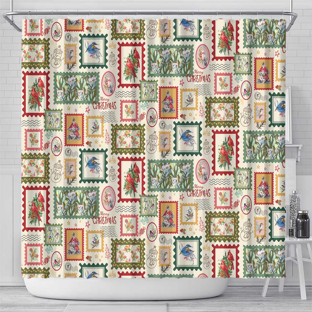 Aussie Birds Christmas La La Land Shower Curtain Beige Vintage Stamp Edition - Aussie Hoodie