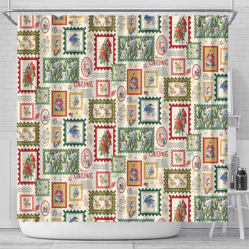 Aussie Birds Christmas La La Land Shower Curtain Beige Vintage Stamp Edition - Aussie Hoodie
